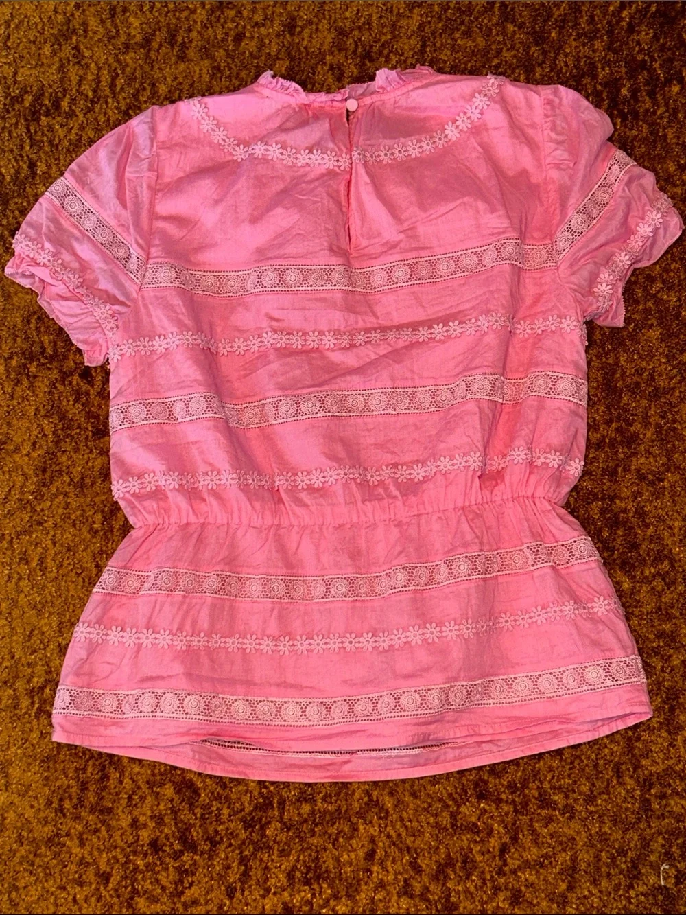J. Crew Pink Embroidered Short-Sleeve Peplum Top